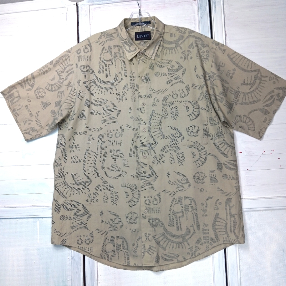 VINTAGE LEVIS BIG E blue label hawaiian shirt sz LARGE